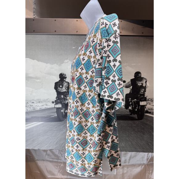 Lisa Ashley Woman's Blouse Top Blue Beaded Short Sleeve Round Neck - Picture 5 of 8